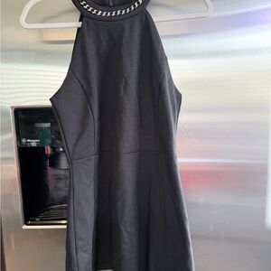 Michael Kors Black Halter Mini Dress with Chain Trim